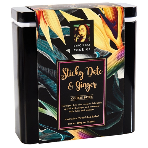Floral Gift Tin 200g - Sticky Date Ginger - Byron Bay Cookies (1x200g)