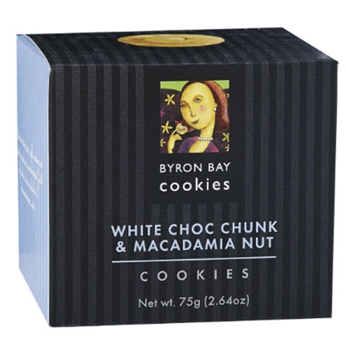 Order Wholesale Fresh Byron Bay White Choc Macadamia Baby Button 75g Gift Cube from Good Food Warehouse. FREE DELIVERY AUSTRALIA WIDE.