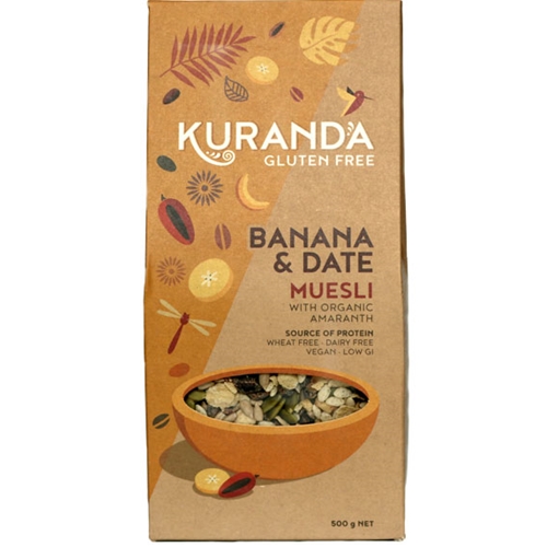 Order Wholesale from Kuranda Wholefoods. Online via Good Food Warehouse 500g Gluten Free Banana Date Muesli.