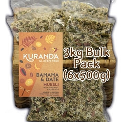 Order Wholesale from Kuranda Wholefoods. Online via Good Food Warehouse 3kg Gluten Free Banana Date Muesli.