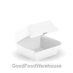 White recycled cardboard burger boxes takeaway supplies for cafes and food service