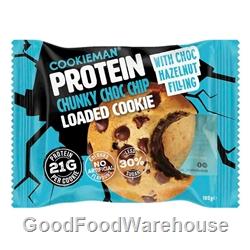 Cookie Man Loaded Chunky Choc Hazelnut Protein Cookie with chocolate chips, rich choc hazelnut centre and 21g protein, available wholesale with free delivery Australia-wide.