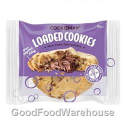 Cookie Man 100g Loaded Milk Choc Hazelnut Cookie with premium milk chocolate chunks and a gooey hazelnut centre, available wholesale with free delivery Australia-wide.
